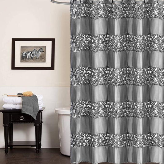 Zahari Home Sinatra 13pc Bathroom Shower Curtain Set - Classic Luxury Fabric Curtains with Unique Design & 12 Hooks - ModernBath