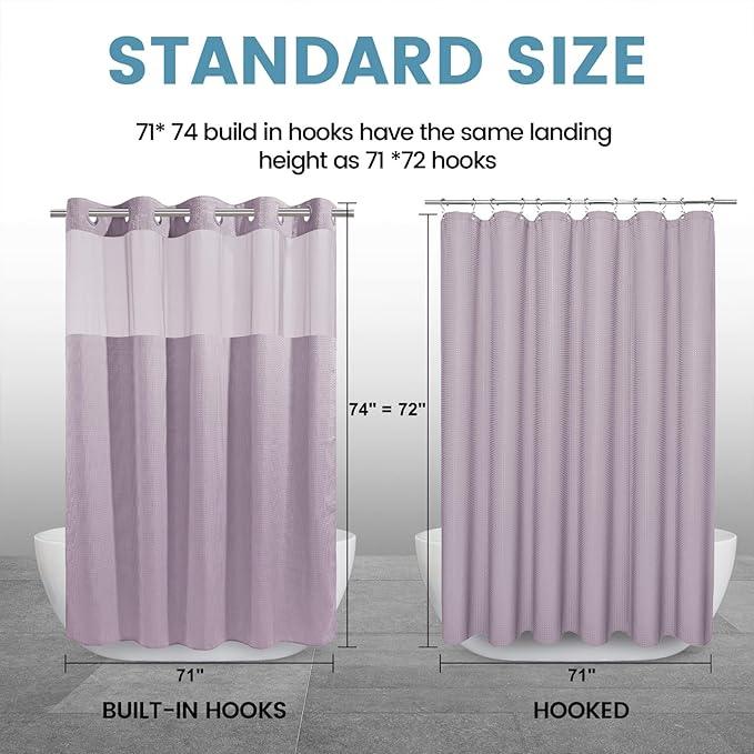 EUTXL Lavender No Hook Shower Curtain with Snap in Liner,230GSM Waffle Weave Shower Curtains for Bathroom,71W x 74H - ModernBath