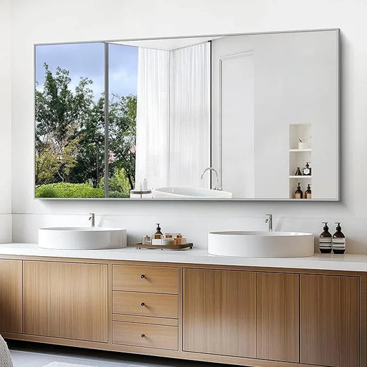 COFENY 36x72inch Bathroom Mirror, Silver Rectangle Mirror with Thin Metal Frame, Large Rectangular Wall Mirrors for Bathroom, Living Roomm, Hair Salon, Big Farmehouse Mirror Hang Horizontal/Vertical - ModernBath