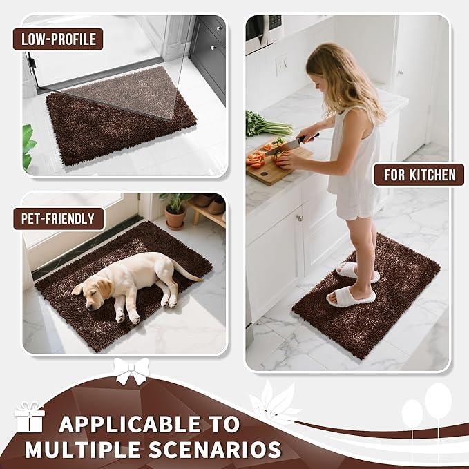 Yimobra Long Bathroom Rugs Runner 70x24 Inch, Extra Thick Soft Absorbent Chenille Bath Mat, Non Slip Machine Washable, Quick Dry Bath Rugs for Bathroom Floor, Tub and Shower, Brown - ModernBath