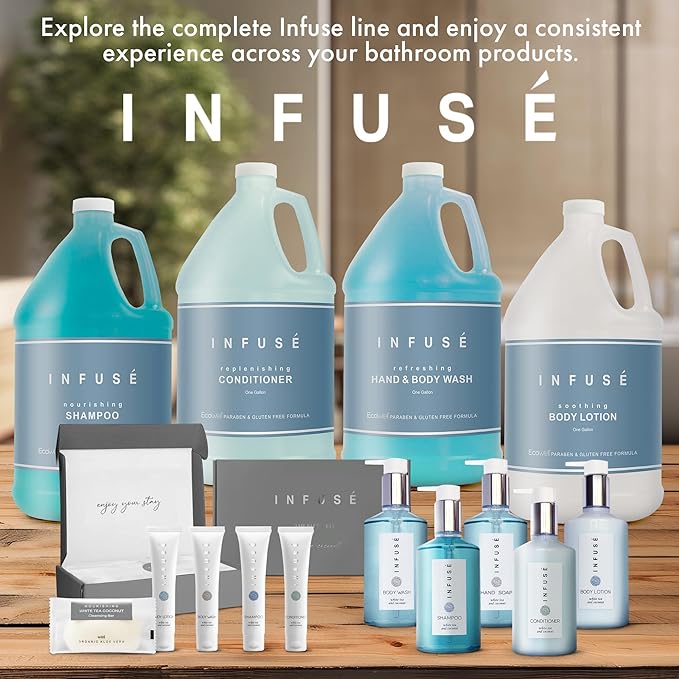 INFUSÉ 1 Liter Lotion Refill Bag For Soap Dispensers | Bulk Toiletries for Vacation Rentals, and Home Bathroom Showers | White Tea and Coconut | Set of 3