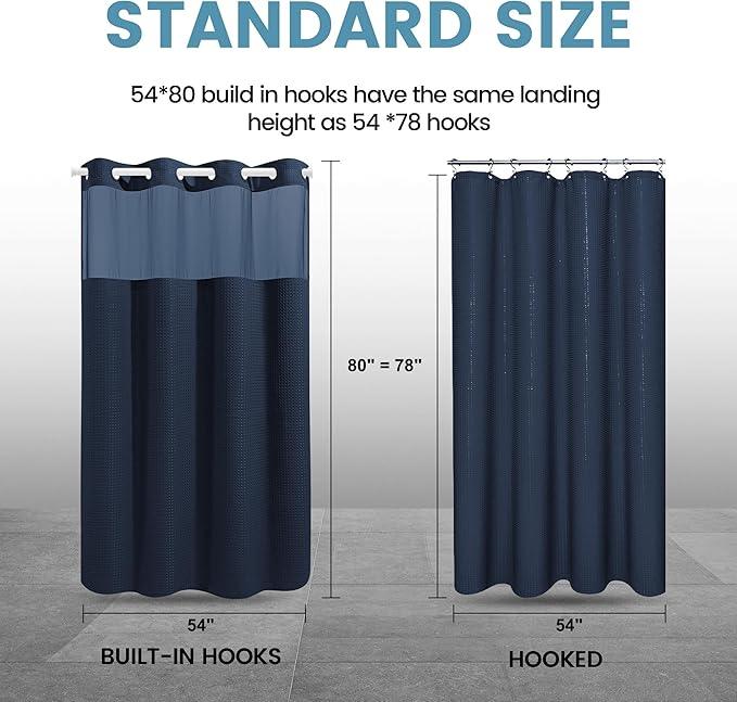 EUTXL Navy Blue Stall No Hook Shower Curtain with Snap in Liner,230GSM Waffle Weave Shower Curtains for Bathroom,54W x 80H - ModernBath