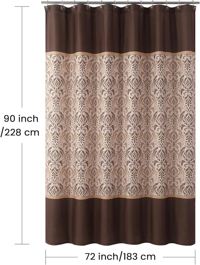 BESTRIPES 90 Inch Fabric Shower Curtain, Extra Long Brown Damask Shower Curtains for Bathroom, 72" W x 90" H - ModernBath