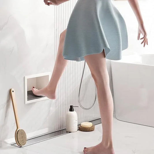 Qeke Shower Foot Rest for Shaving Legs, 304 Stainless Steel Footrest Niche with Shaving Holder, Recessed Shower Niche for Shaving Legs, Matte White - ModernBath