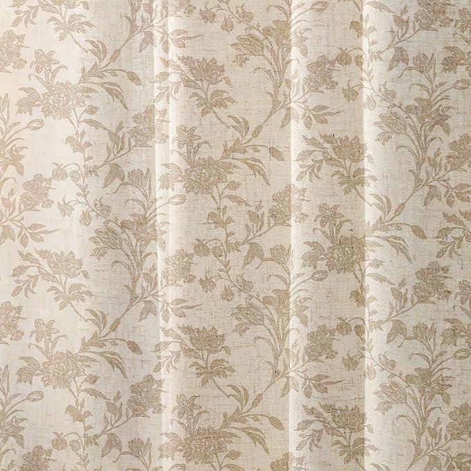 WOUVMA 3 in 1 Shower Curtain with Liner and Hooks Beige Floral Cotton Linen Shower Curtain for Bathroom 72" W x 72" L Double Layer - ModernBath