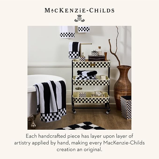 MACKENZIE-CHILDS Glass Tissue-Box Cover, Boutique Bathroom Decor, Black-and-White Courtly Check