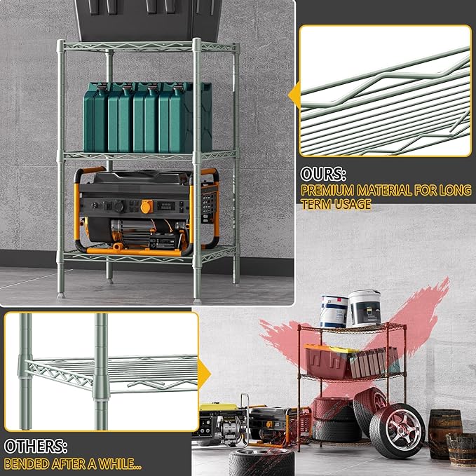 M MZG 750 lbs 3-Shelf Storage Shelves Wire Shelving Unit Standing Metal Rack for Small Places Narrow Wire Rack for Bathroom, Green 13.8 D x 13.8" W x 25.5" H