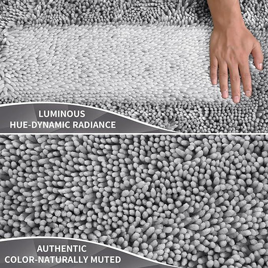 Yimobra Long Bathroom Rugs Runner 60x24 Inch, Extra Thick Soft Absorbent Chenille Bath Mat, Non Slip Machine Washable, Quick Dry Bath Rugs for Bathroom Floor, Tub and Shower, Light Grey - ModernBath