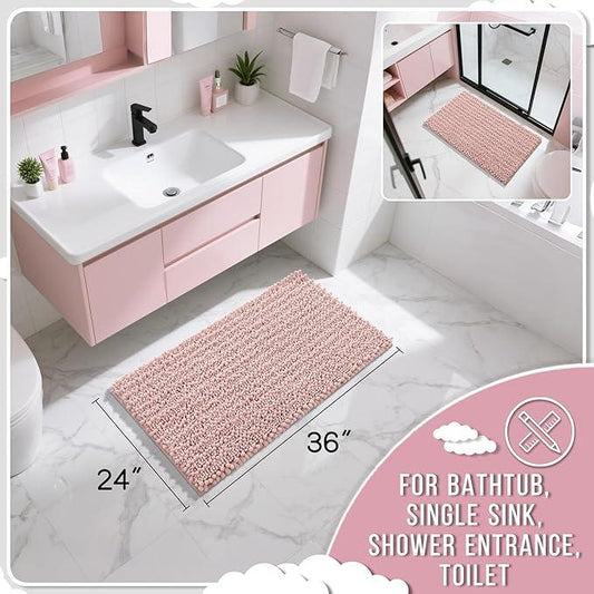 Yimobra Large Bathroom Rugs Non Slip Washable 36x24 Inch - Ultra Soft Absorbent Chenille Bath Mat, Quick Dry Shaggy Floor Carpet for Tub Shower, Light Pink Home Decor Accessories - ModernBath