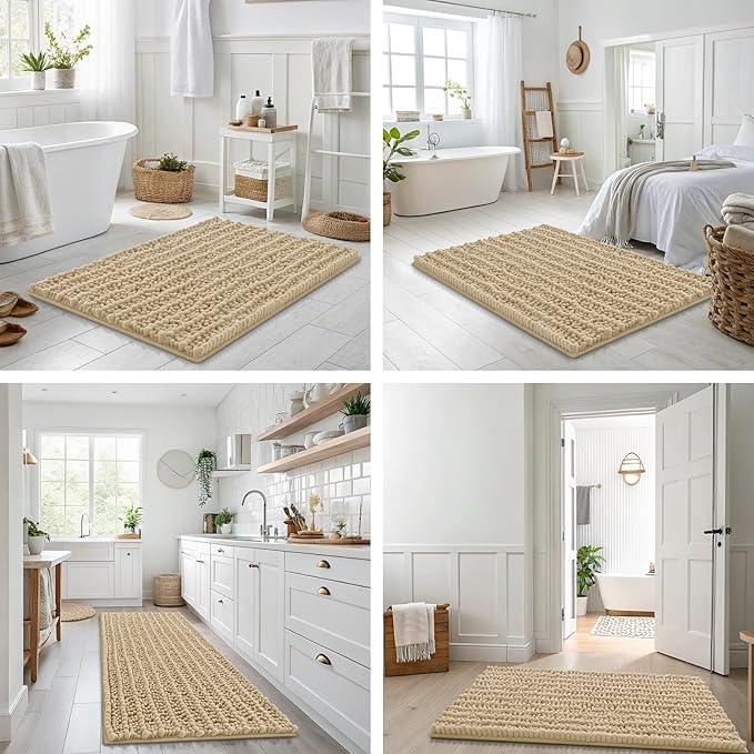 Smiry Bathroom Rugs Mat 30x20, Extra Soft Absorbent Chenille Bath Rugs, Non Slip Rubber Backing Machine Washable Quick Dry Bath Mats for Bathroom Floor, Tub, Shower, Home Decor Accessories, Beige - ModernBath