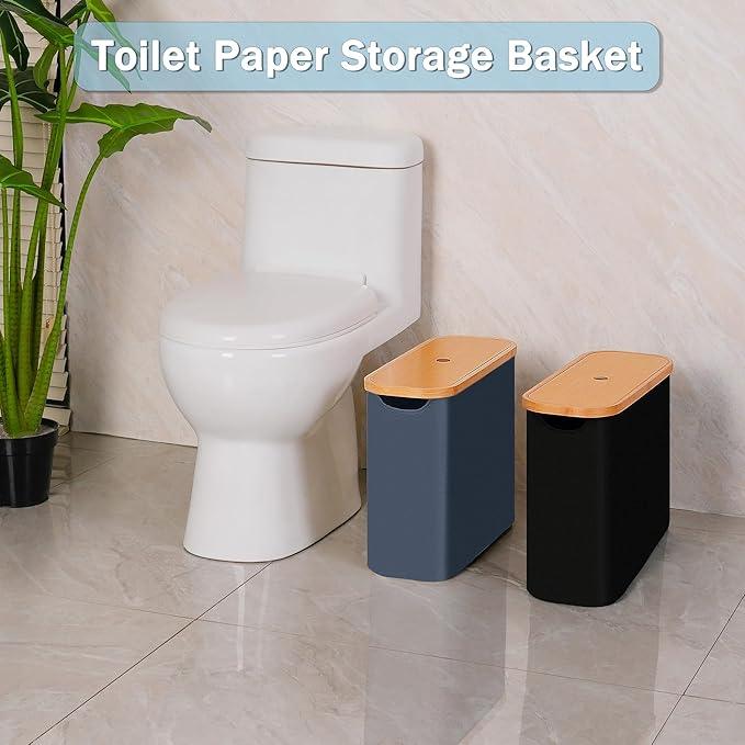 efluky Toilet Paper Basket with Lid, Toilet Paper Organizer for Bathroom, Free Standing Toilet Paper Holder with Storage, Blue - ModernBath