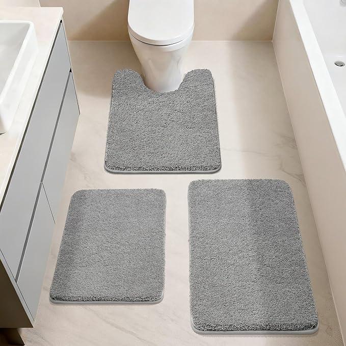 COSY HOMEER Bath Rugs for Bathroom Extra Thick - Anti-Slip Bath Mats Soft Plush Yarn Shaggy 100% Strong Mirco Polyeste Mat Living Room Bedroom Mat Floor Water Absorbent(Grey,24x48 - Inches) - ModernBath