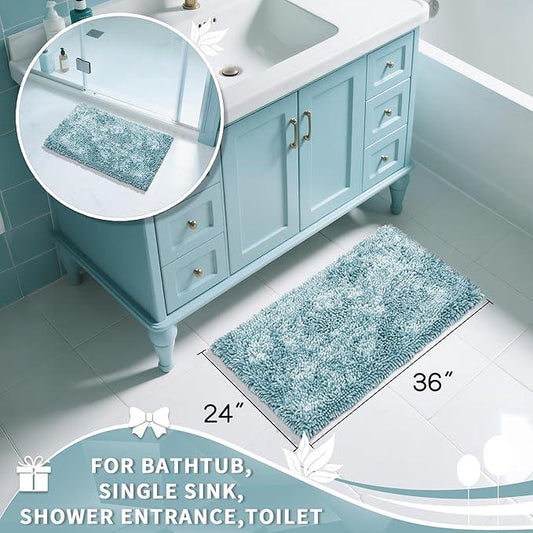 Yimobra Large Bathroom Rug Non Slip 36x24 Inch, Extra Thick Soft Absorbent Chenille Bath Mat, Machine Washable Bath Rugs for Bathroom Floor, Tub and Shower, Home Decor Accessories, Greyish Blue - ModernBath