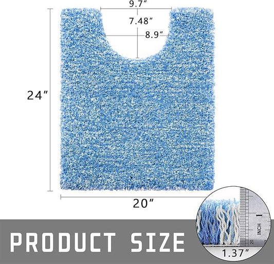 Yimobra Toilet Rugs U Shaped Washable 24x20, Ultra Soft and Water Absorbent Bath Mats, Non Slip Fluffy Shaggy Luxury Microfiber Contour Bath Rugs for Toilet, Dry Quick, Blue and White - ModernBath