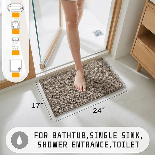 Yimobra Washable Bathroom Rugs, Super Soft & Absorbent Chenille Bath Mat for Floor & Carpet, Quick Dry Non Slip Bath Mat for Tub Shower, 24" x 17",Camel - ModernBath