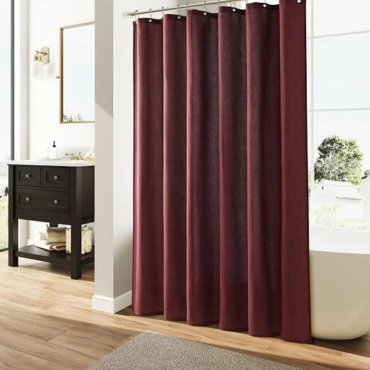 Naturoom Burgundy 48 Inch Shower Curtain - Stall Narrow Half Linen Ultra Thick Fabric Shower Curtain Set with Hooks, Boho Farmhouse Rustic RV Camper Bath Curtains for Bathroom, 48x72 - ModernBath