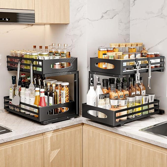 Under Sink Organizer, 2 Tier Under Sink Organizers and Storage, Adjustable Height, Slide out Metal Cabinet Organizers, Pull out Cabinet Storage Drawer Shelf for Kitchen Bathroom - ModernBath