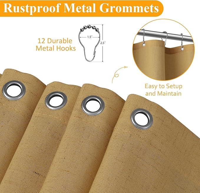 Naturoom Gold Linen Shower Curtains 78 Inches Long, Tall Country Boho Farmhouse Shower Curtains for Bathroom Natural Cloth Weighted Fabric Bath Curtain with Hooks, 72x78 - ModernBath