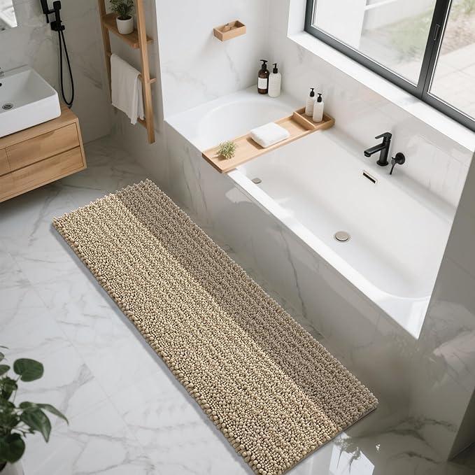 Yimobra Bathroom Runner Rug 70x24 Inch - Extra Long Non Slip Chenille Bath Mat, Soft & Absorbent, Machine Washable Shaggy Hallway Carpet for Vanity Tub Shower, Camel Home Decor Accessories - ModernBath