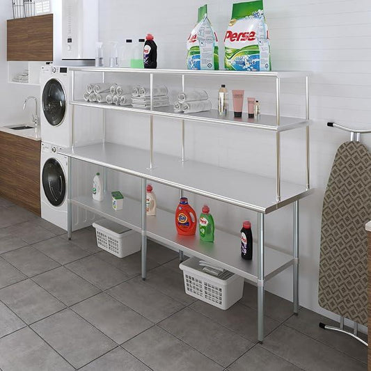 AmGood Double OverShelf Stainless Steel NSF - Many (96" Long x 18" Deep) - ModernBath