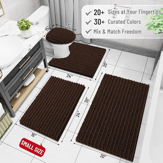 Arotive Luxury Chenille Bathroom Rug Mat, Extra Soft Thick Absorbent Shaggy Bath Rugs, Non-Slip Machine Wash Dry, Plush Bath Mats for Bathroom, Shower and Tub, 44x24, Brown - ModernBath