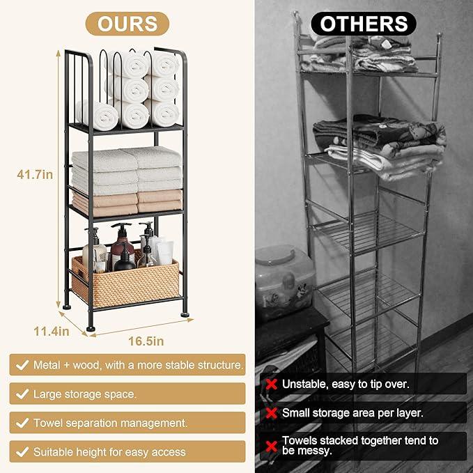 Towel Rack Free Standing 3-Tier M-Shaped Detachable Dividers, Durable Metal Holder, Pool Towel Rack, Space-Saving Towel Storage Organizer, Modern Bath Towel Shelf for Home, Poolside, Black - ModernBath