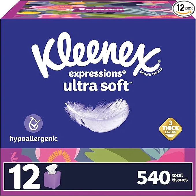 Kleenex Expressions Ultra Soft Facial Tissues, 12 Cube Boxes, 45 Tissues per Box, 3-Ply (540 Total Tissues), Packaging May Vary - ModernBath
