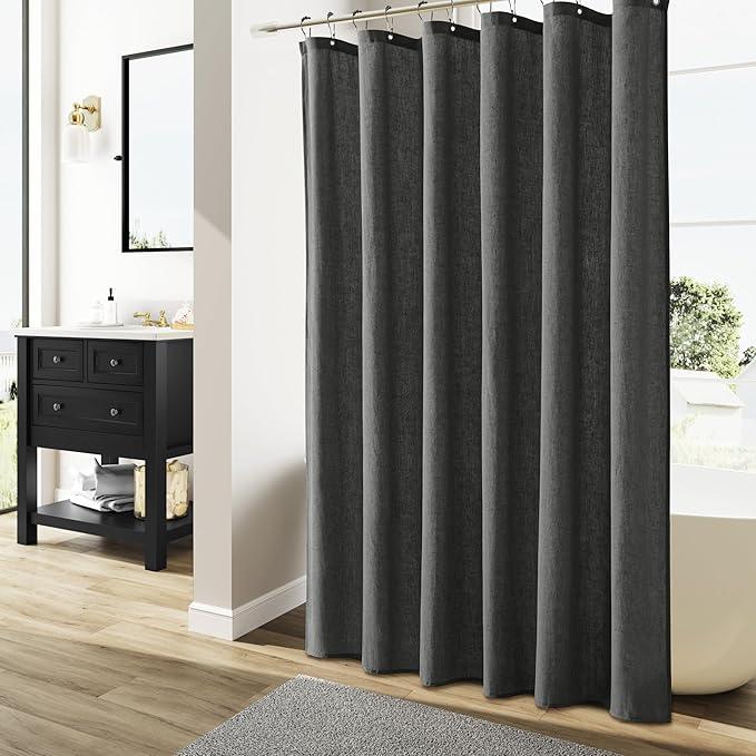 Naturoom Dark Grey 42 Inch Shower Curtain - Stall Narrow Half Linen Ultra Thick Fabric Shower Curtain Set with Hooks, Boho Farmhouse Rustic RV Camper Bath Curtains for Bathroom, 42x72 - ModernBath