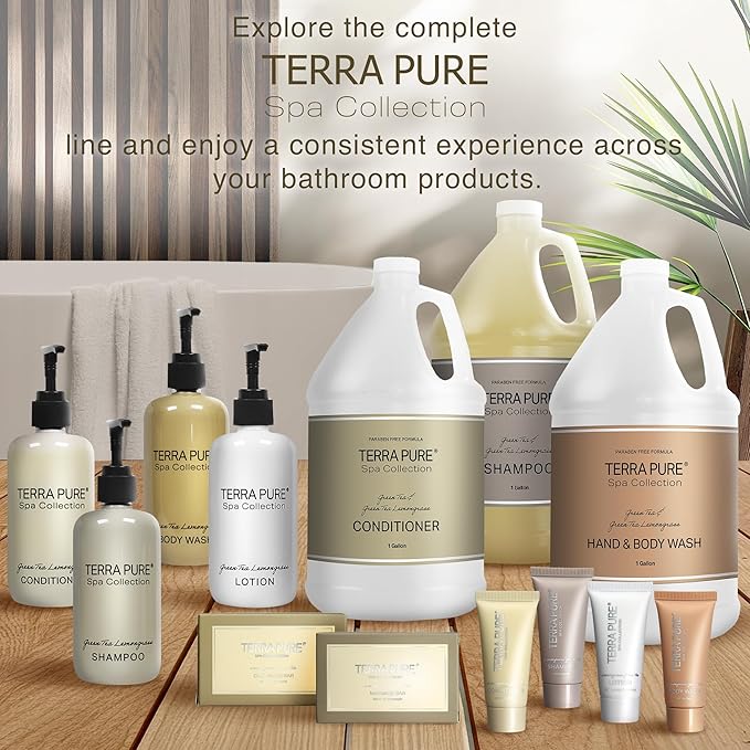 Terra Pure Spa Collection 1 Liter Lotion Refill Bag For Soap Dispensers | Bulk Toiletries for Vacation Rentals, and Home Bathroom Showers | Green Tea Lemongrass | Set of 12