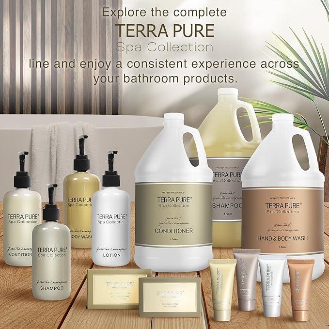 Terra Pure Spa Collection 1 Liter Lotion Refill Bag For Soap Dispensers | Bulk Toiletries for Vacation Rentals, and Home Bathroom Showers | Green Tea Lemongrass | Set of 12 - ModernBath