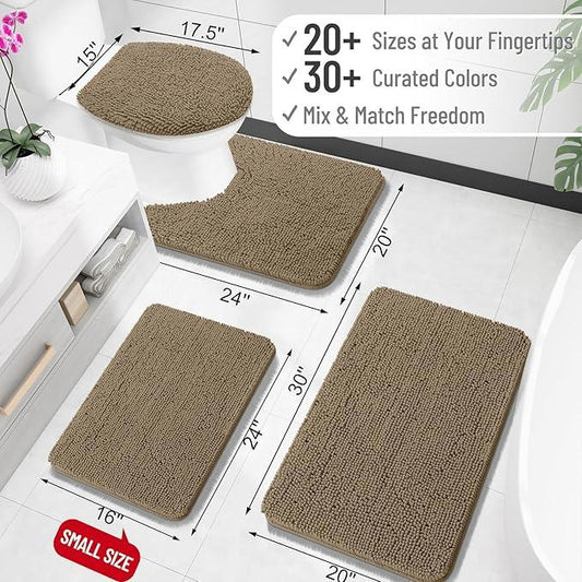 OLANLY Bathroom Rugs 30x20, Extra Soft Absorbent Chenille Bath Rugs, Rubber Backing Quick Dry, Machine Washable Bath Mats for Bathroom Floor, Tub and Shower, Home Decor Accessories, Tan - ModernBath