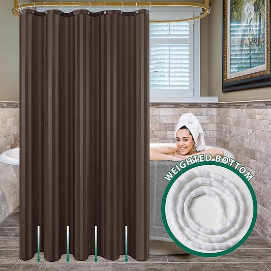 Biscaynebay Fabric Shower Curtain or Liner 72" by 72", Brown Water Repellent Damask Stripes Bathroom Curtains Machine Washable - ModernBath