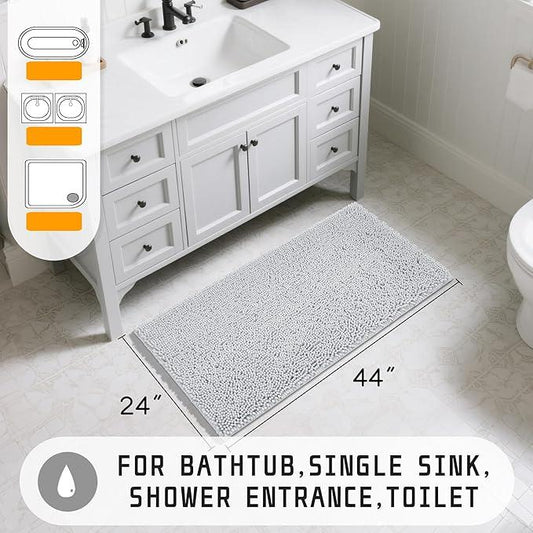 Yimobra Long Bathroom Rugs 44"x24", Extra Soft Non Slip Bath Mat for Tub, Super Absorbent Quick Dry Shaggy Rug Floor Carpet, Machine Washable,Silver - ModernBath