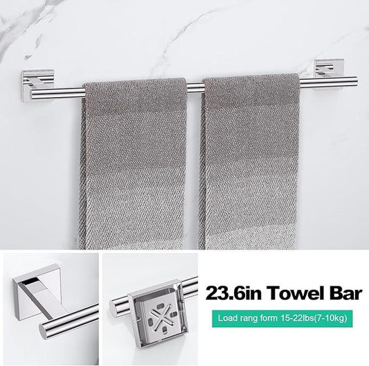 Chrome Towel Bar Bathroom Hardware Accessories Set, 5 Pieces Toilet Paper Holder Towel Holder Set, 23.6 Inch Stainless Steel Towel Racks for Bathroom Wall Mounted - ModernBath