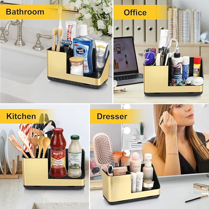 PARKMANI Toothbrush Holders for Bathroom Countertop Organizer, Kids Electric Toothbrush and Toothpaste Holders, Bathroom Accessories Organizer and Storage (Brushed Gold)