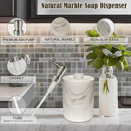 Marble Soap Dispenser, soap and Lotion Dispenser Bathroom, with Rust Proof Stainless Steel Pump Refillable for Kitchen Bathroom Countertop-Hand Lotion and Liquid Soap Dispenser-White - ModernBath