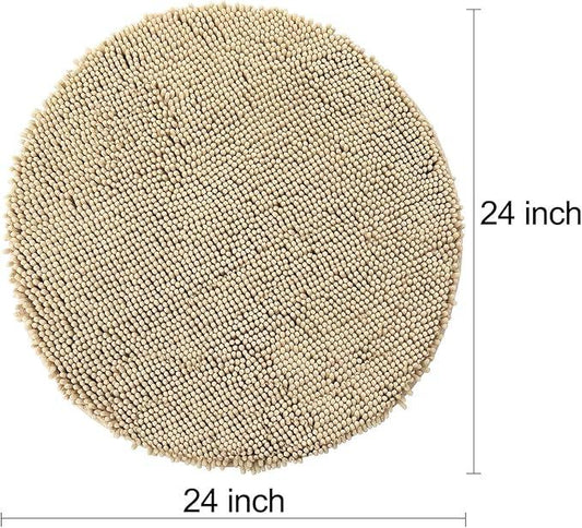 Smiry Luxury Chenille Round 24x24, Extra Soft and Absorbent Shaggy Bathroom Mat Rugs, Machine Washable, Non-Slip Plush Carpet for Tub, Shower, and Bath Room, Beige - ModernBath