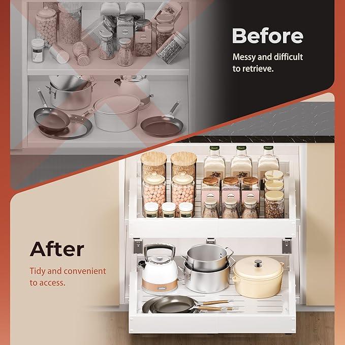 Pull Out Drawers for Cabinets, 1 Pack Slide Out Drawer Expandable Width (10"-16") and Depth (17"-25") with 3 Slide Rails, Fixed with Adhesive Film or Nail for Cabinets in Kitchen, Pantry or Bathroom - ModernBath