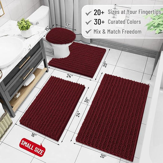 Arotive Luxury Chenille Bathroom Rug Mat, Extra Soft Thick Absorbent Shaggy Bath Rugs, Non-Slip Machine Wash Dry, Plush Bath Mats for Bathroom, Shower and Tub, 47x24, Burgundy - ModernBath