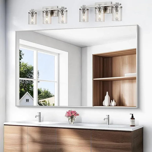 BONEWEI Silver Bathroom Mirror,60x40 inch Wall Mirror for Bathroom Wall Mounted,Large Rectangle Mirror for Bathroom Over Sink,Modern Metal Frame for Living Room,Bedroom Entryway,Horizontal/Vertical - ModernBath