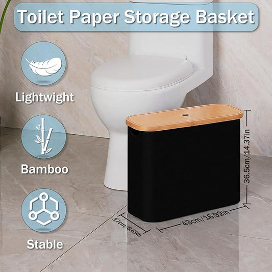 efluky Toilet Paper Storage, Toilet Paper Basket with Lid, Bathroom Storage Organizer, Free Standing Holder Up to 9 Mega Rolls, Black - ModernBath
