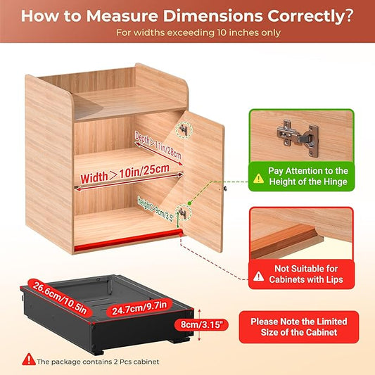 2 Pack Pull Out Cabinet Organizer, Drawers Slide Out Expandable Width (10"-15") and Depth (11"-17") With 3 Slides, Fixed with Adhesive Film and Nail for Cabinets in Kitchen, Pantry or Bathroom - Black