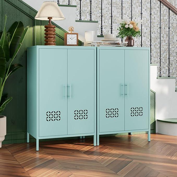 42" H Metal Pantry Cabinet, Kitchen Pantry Storage Cabinets with Adjustable 2 Shelves, for Home Office Bathroom, Required Assembly,Light Blue - ModernBath