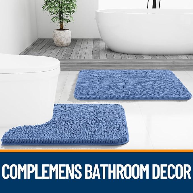 OLANLY Bathroom Rugs 30x20, Extra Soft Absorbent Chenille Bath Rugs, Rubber Backing Quick Dry, Machine Washable Bath Mats for Bathroom Floor, Tub and Shower, Home Decor Accessories, Cornflower Blue - ModernBath