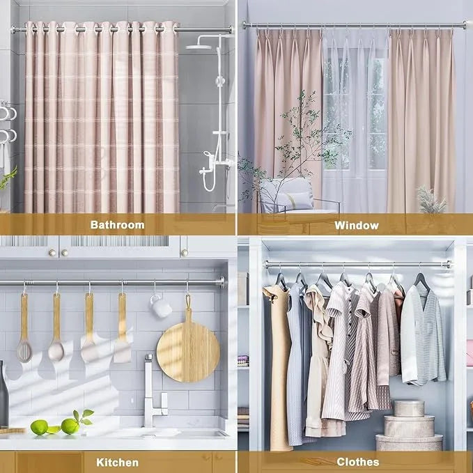 Ausemku Shower Curtain Rod 32-94 Inch Adjustable - 1 Inch Diameter Heavy Duty No drill Spring Tension Shower Rod, Non-Slip Rustproof Telescopic Rod for Bathroom, Nickel - ModernBath