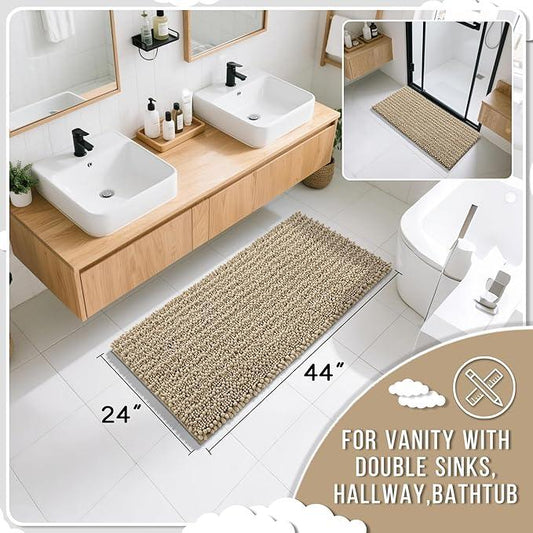 Yimobra Long Bathroom Rugs Non Slip Washable 44x24 Inch - Ultra Soft Absorbent Chenille Bath Mat, Quick Dry Shaggy Floor Carpet for Tub Shower, Camel Home Decor Accessories - ModernBath