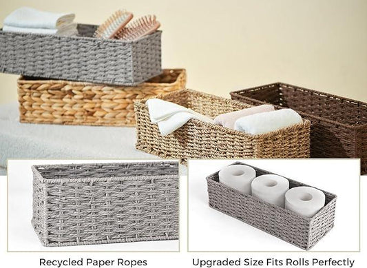 StorageWorks Round Paper Rope Toilet Tank Topper Basket, Wicker Basket for Bathroom, Gray, 2-Pack - ModernBath