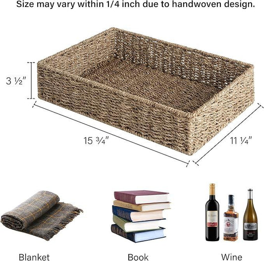 StorageWorks Large Seagrass Tray for Bathroom, Seagrass Storage Baskets for Shelves, Handwoven Natural Wicker Baskets for Organizing, 2-Pack - ModernBath