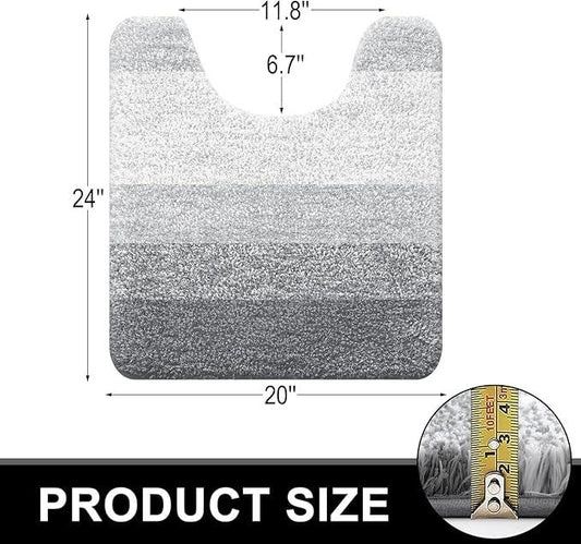 OLANLY Luxury Toilet Rugs U-Shaped 24x20, Extra Soft and Absorbent Microfiber Bathroom Rugs, Non-Slip Plush Shaggy Bath Mat, Machine Wash Dry, Contour Bathroom Mats for Toilet Base, Light Grey - ModernBath