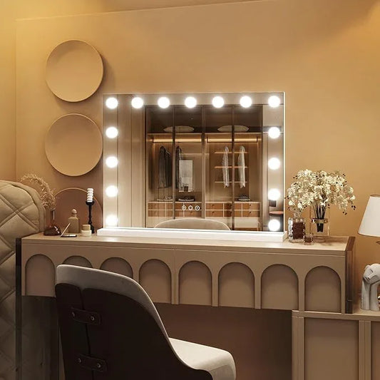 ROLOVE 23"x18" Hollywood Vanity Mirror with Lights, 15 Dimmable LED Bulbs, led Makeup Mirror with 3 Color Modes, Lighted Vanity Mirror for Tabletop or Wall-Mounted - ModernBath